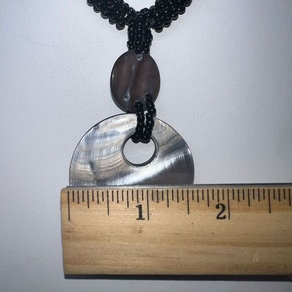 Mother of Pearl and Seed Beads on Leather Cord Necklace - Picture 6 of 10